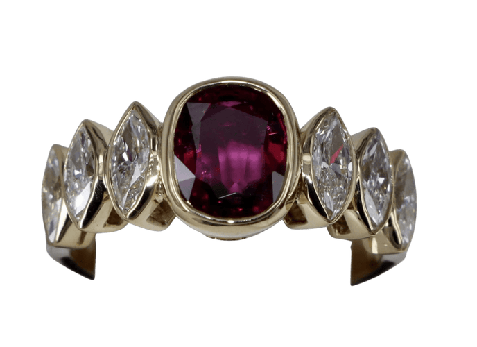 Bague 53 Bague vintage marquise rubis diamants 58 Facettes BA 114