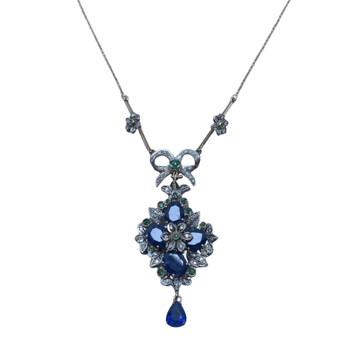 Collier Collier en or jaune argent diamants saphirs émeraudes 58 Facettes