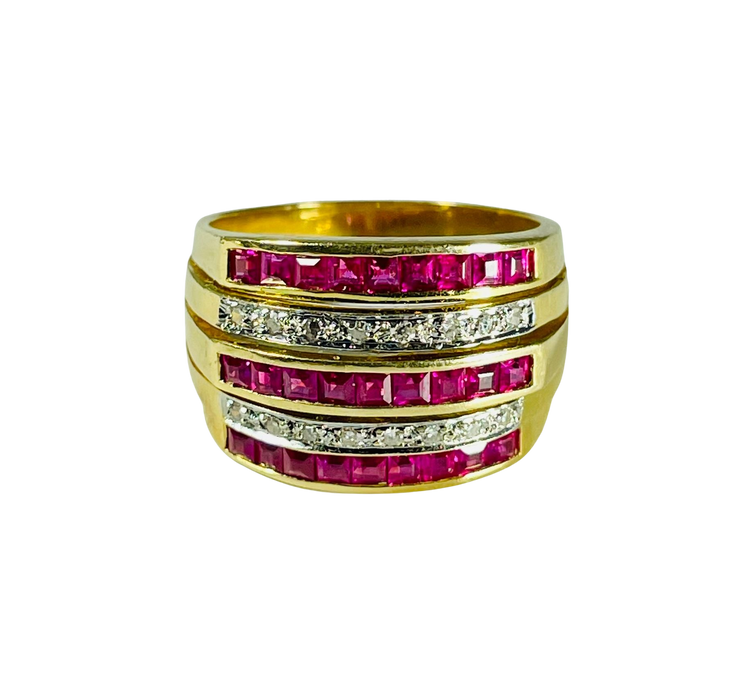 Bague ligne de petits rubis et diamants