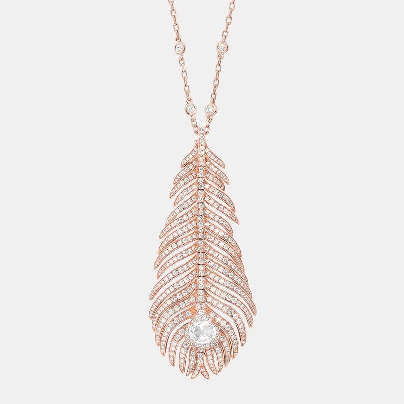Pendentif Plume de Paon Or rose Diamant 0.52ct