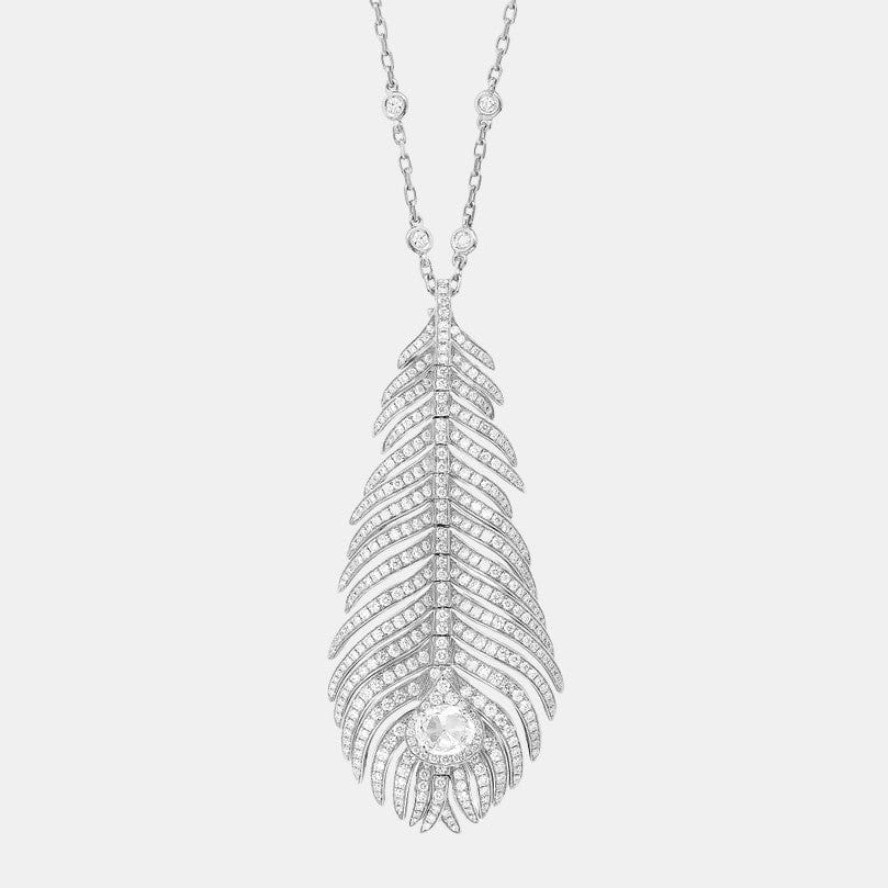 Collier Plume de Paon Or blanc Diamant 0.5ct