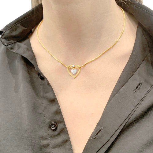 Collier Buccellati Valentina - Collier double cœur en or jaune et blanc, diamants 58 Facettes 35176