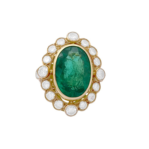 Bague 54 Bague en or jaune 750 avec émeraude et diamants 58 Facettes 35102