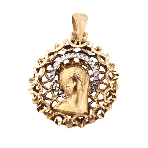 Two-tone Gold Virgin Girl Medal Pendant 58 Facettes E360496A