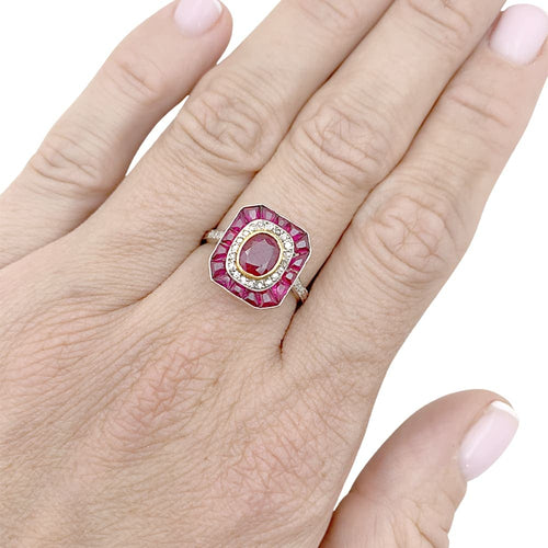 Bague 54 Bague en platine et or jaune 18K sertie rubis et diamants 58 Facettes 34919