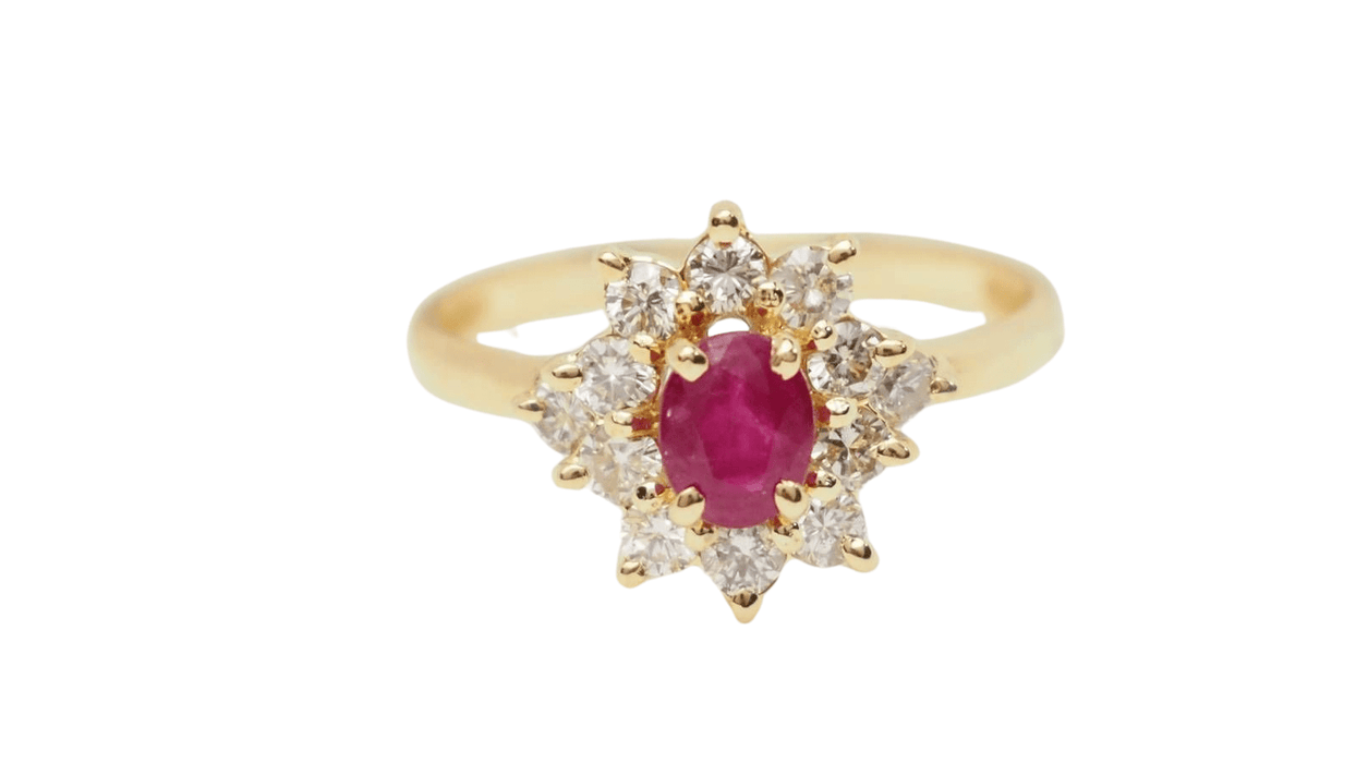 Bague Bague marguerite en or jaune, rubis et diamants 58 Facettes