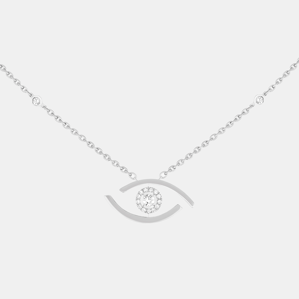 Collier Lucky Eye Or blanc Diamant 0.16ct