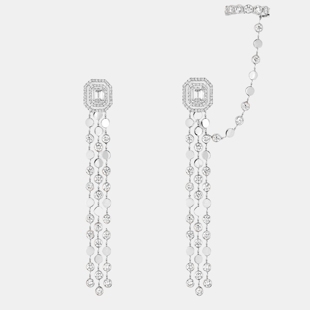 Boucles d'oreilles D-Vibes Multi Rangs Or blanc Diamant 0.3ct