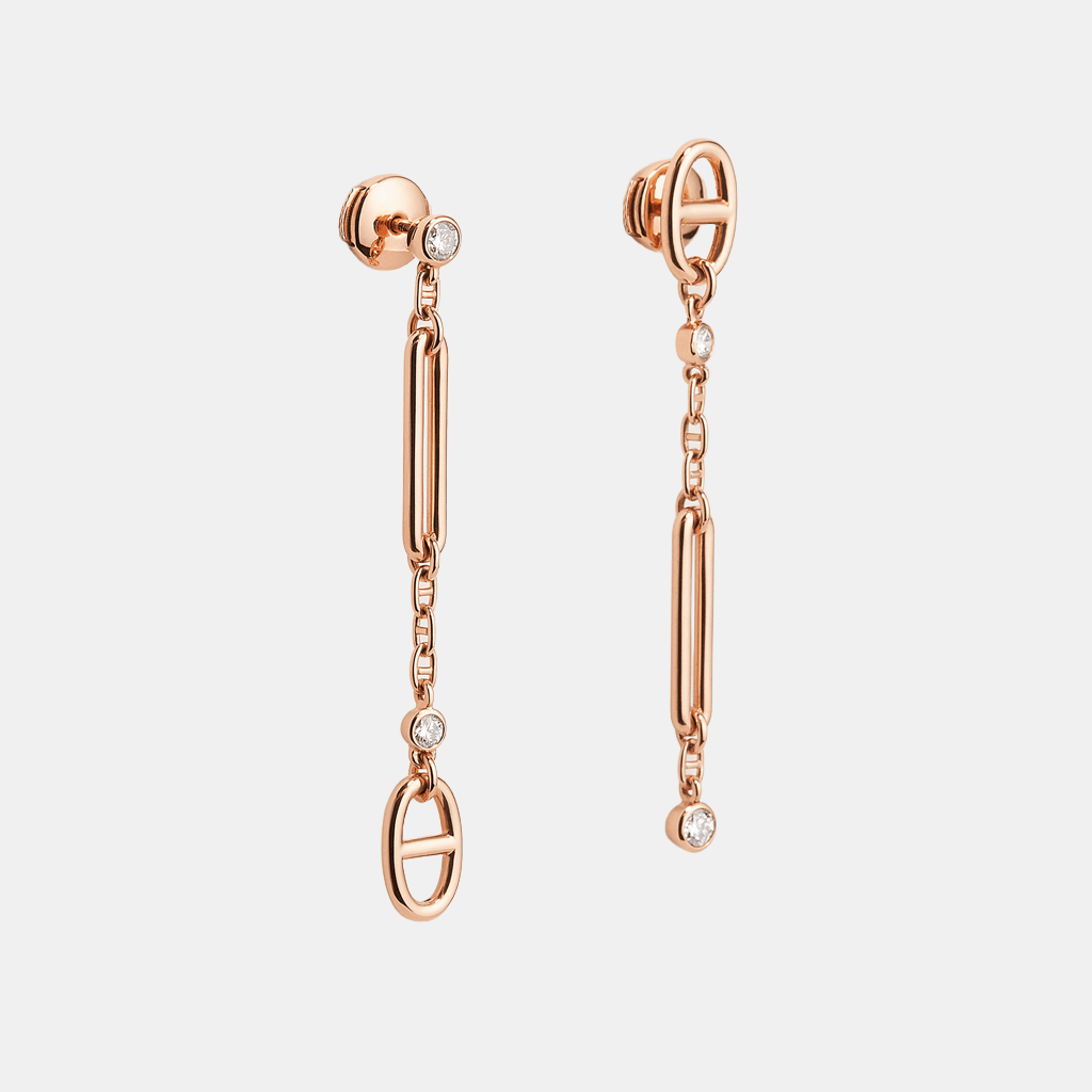 Boucles d'oreilles Chaîne d'Ancre Or rose Diamant 0.33 ct