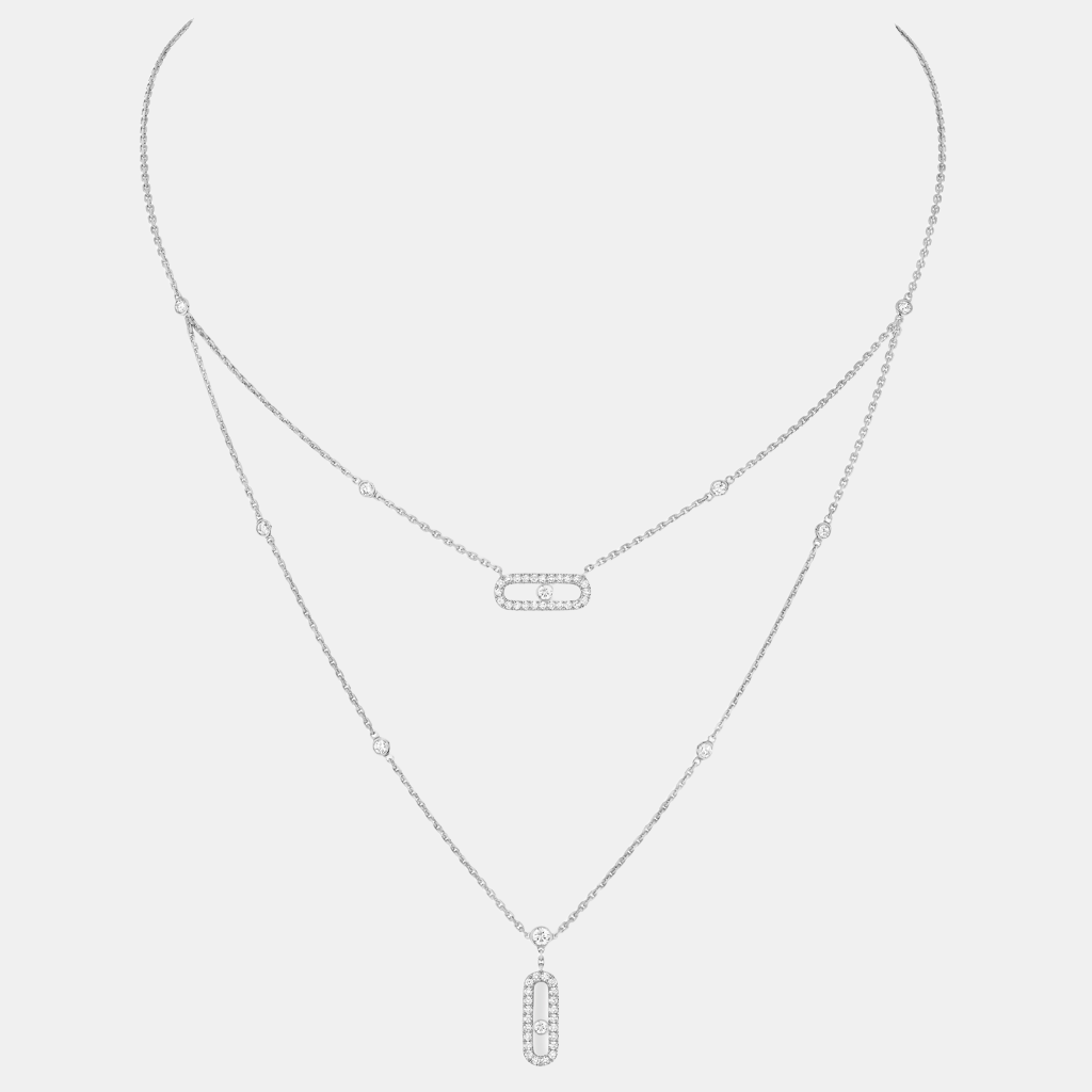 Collier Move Uno 2 Rangs Pavé Or blanc Diamant 0.5ct