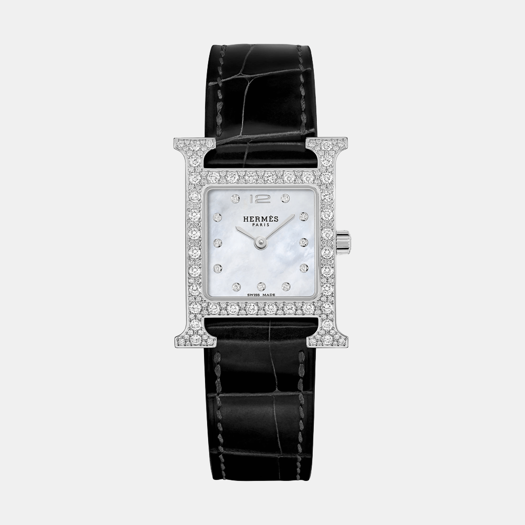 Montre Heure H Petit modèle, 25 mm Quartz Acier Diamant 0.878 ct