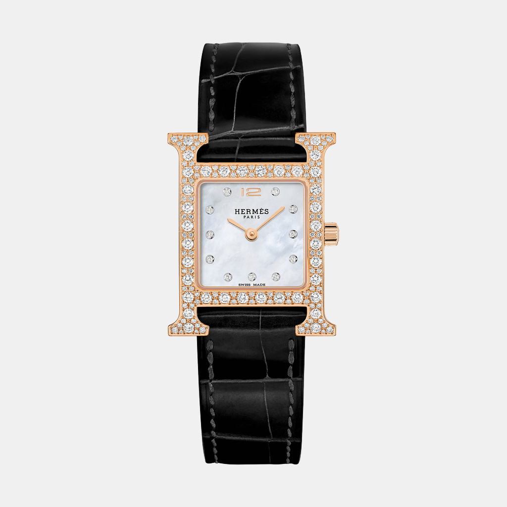Montre Heure H Petit modèle, 25 mm Quartz Or rose Diamant 0.878 ct