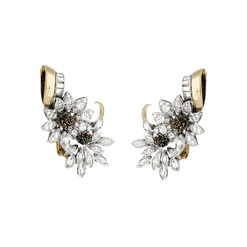 Boucles d'oreilles Edelweiss - Boucles d’oreilles clip en or jaune, platine et diamants 58 Facettes 29984