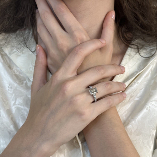 Bague 52 Solitaire - Bague en or gris 18 carats avec diamant taille émeraude 1,51 ct 58 Facettes FB09091-FB09120