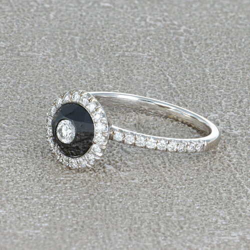Bague 54 Solitaire - Bague en or gris 18 carats et diamants blancs et noirs 58 Facettes 31E00644