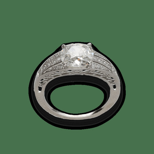 Bague 59 Solitaire style Art Déco - Bague en platine et diamant coussin 2,73 ct 58 Facettes FB10852