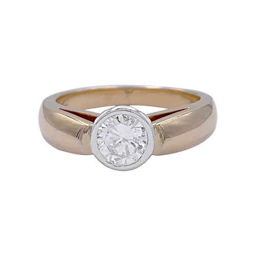 Bague 54 Bague solitaire en or jaune et platine avec diamant 58 Facettes 32407