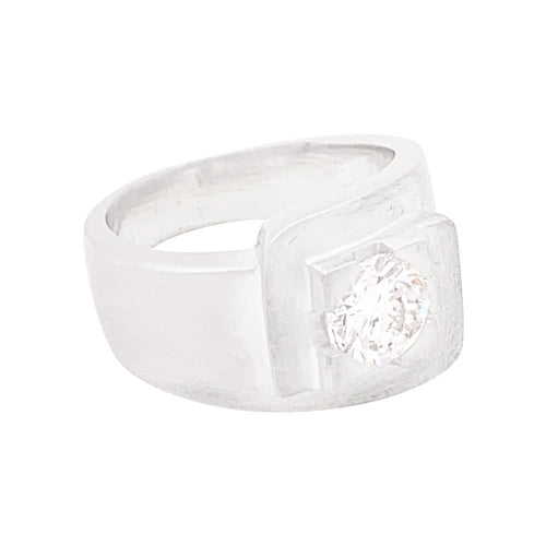 Bague 52 Bague chevalière Art déco en or blanc avec diamant 1,01 ct 58 Facettes 33844