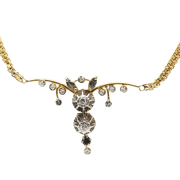 Collier Collier art déco or jaune platine diamant, saphirs 58 Facettes