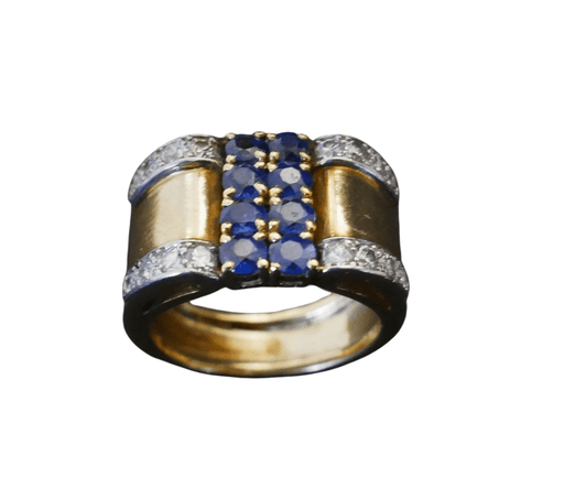 Ring 53 Tank Ring Sapphires and Diamonds, Gold 58 Facettes