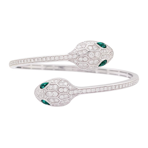 Bracelet Bulgari Serpenti Seduttori - Bracelet jonc en or blanc, diamants et émeraudes 58 Facettes 34137