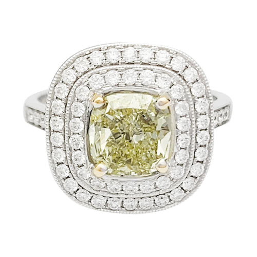 Bague 55 Bague en or blanc 750 sertie de diamants et diamant jaune 2 ct 58 Facettes 31972