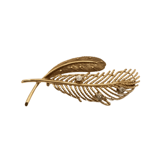 Gold and Diamond Feather Brooch 58 Facettes