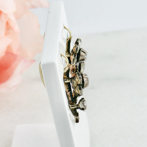 Boucles d'oreilles Boucles d’oreilles pendantes géorgiennes - Motif floral en or 14 carats et diamants taille rose 58 Facettes 180