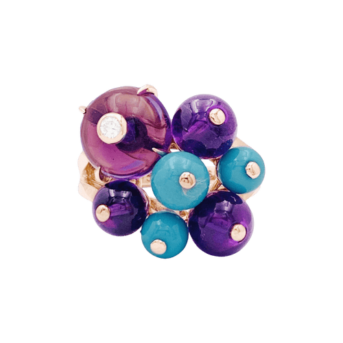 Bague 53 Cartier Délices de Goa - Bague en or rose avec diamant, turquoises et améthystes 58 Facettes 34811