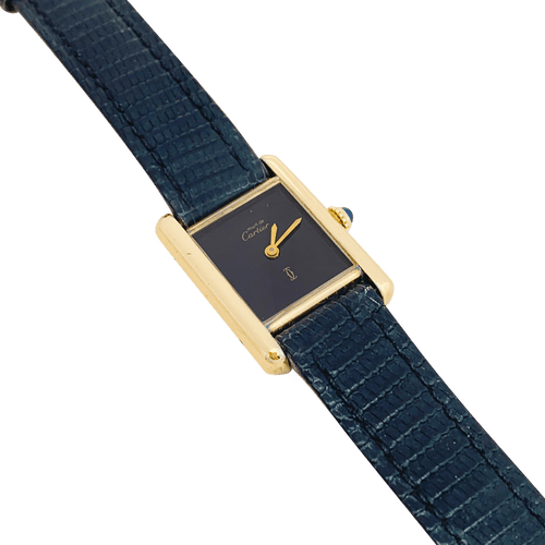 Montre Cartier Tank Must - Montre en argent 925 plaqué or, cadran laqué noir 58 Facettes 34323