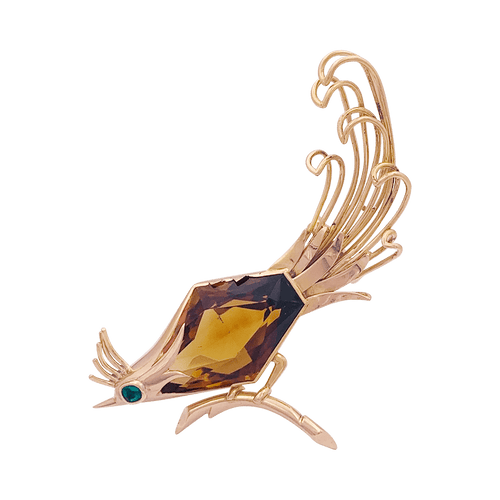 Broche Broche vintage Oiseau de Paradis en or rose avec citrine et émeraude 58 Facettes 34097