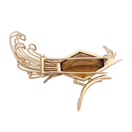 Broche Broche vintage Oiseau de Paradis en or rose avec citrine et émeraude 58 Facettes 34097