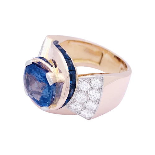 Bague 60 Bague Tank en or rose, platine, diamants et saphirs 58 Facettes 33460