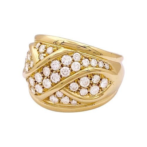 Bague 54 Bague bandeau pavée de diamants en or jaune 750 58 Facettes 33884