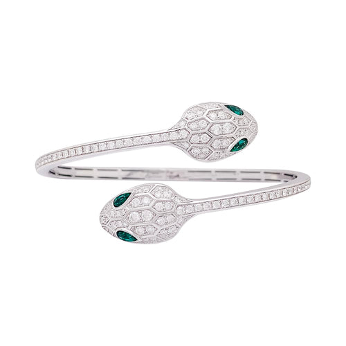 Bracelet Bulgari Serpenti Seduttori - Bracelet jonc en or blanc, diamants et émeraudes 58 Facettes 34137