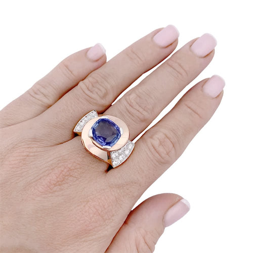Bague 60 Bague Tank en or rose, platine, diamants et saphirs 58 Facettes 33460