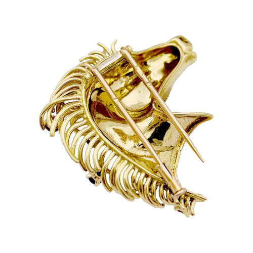 Broche Broche "protomée de cheval", or jaune, diamants, rubis, saphir et émeraude. 58 Facettes 35110