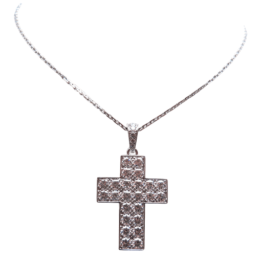 CARTIER necklace - Cross pendant on chain White gold and diamonds 58 Facettes col271