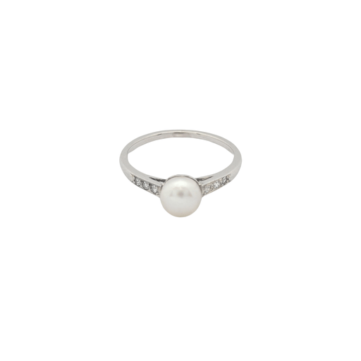 Ring 53 White gold diamond and pearl ring 58 Facettes 29582