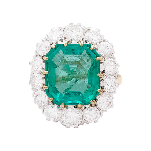 Bague 52 Bague Pompadour émeraude et diamants en platine et or jaune 58 Facettes 33904