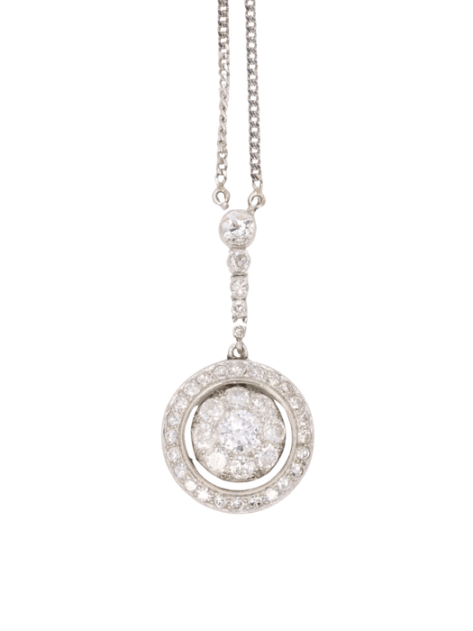 Collier Collier pendentif marguerite Belle Epoque or blanc diamants taille ancienne 58 Facettes J342