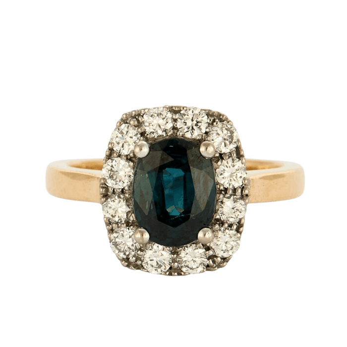 Bague 50 Bague saphir teal, or jaune et or gris 18K 58 Facettes DV5583-1