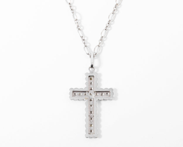 Collier Croix en diamants en or gris 18k sur chaîne 58 Facettes 1