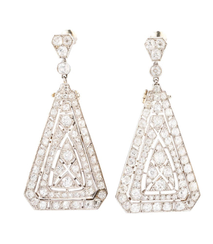Boucles d'oreilles Boucles d'oreilles à transformation triangulaires en platine et diamants 58 Facettes 1