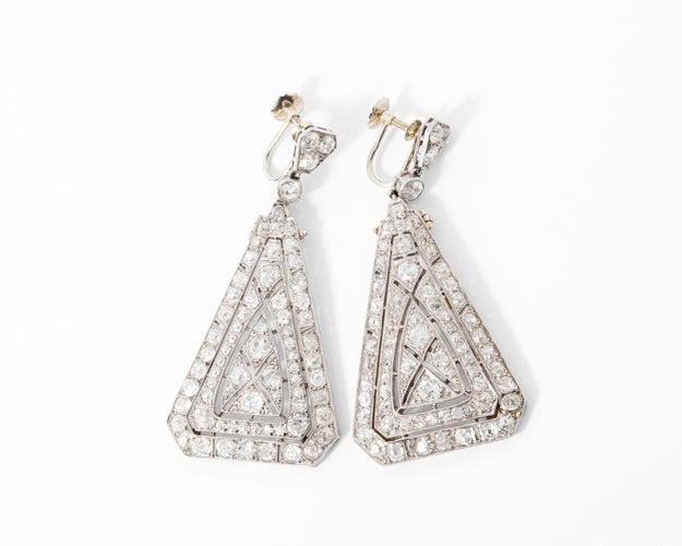 Boucles d'oreilles Boucles d'oreilles à transformation triangulaires en platine et diamants 58 Facettes 1