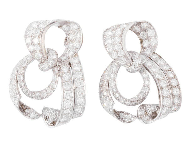 Boucles d'oreilles Boucles d'oreilles Art déco nœud pavé en platine et diamants 58 Facettes