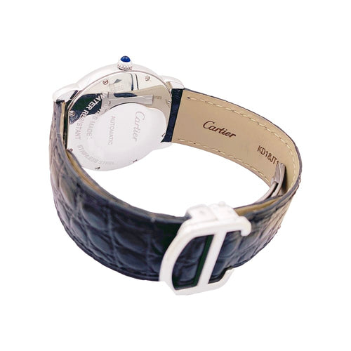 Montre Cartier Ronde Solo - Montre en acier sur bracelet cuir 58 Facettes 34831