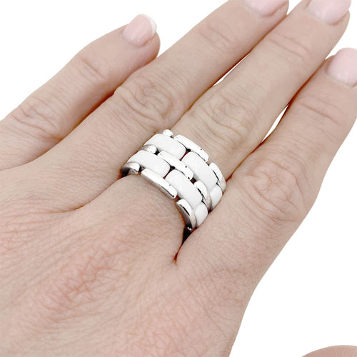 Bague 54 Chanel Ultra - Bague grand modèle en or blanc et céramique blanche 58 Facettes 35312