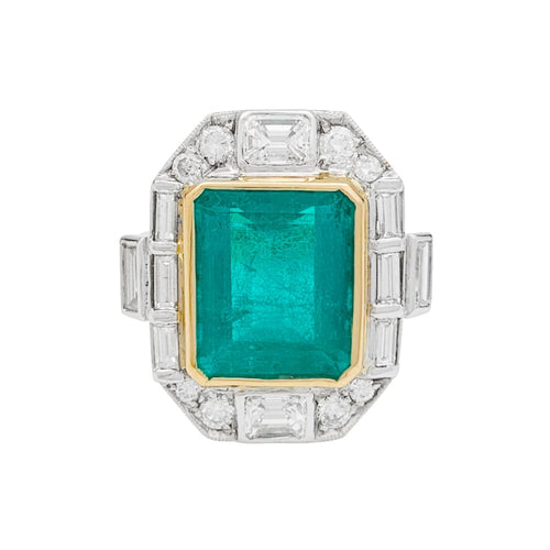 Bague 55 Bague en or jaune et or blanc 750 émeraude et diamants 58 Facettes 30866