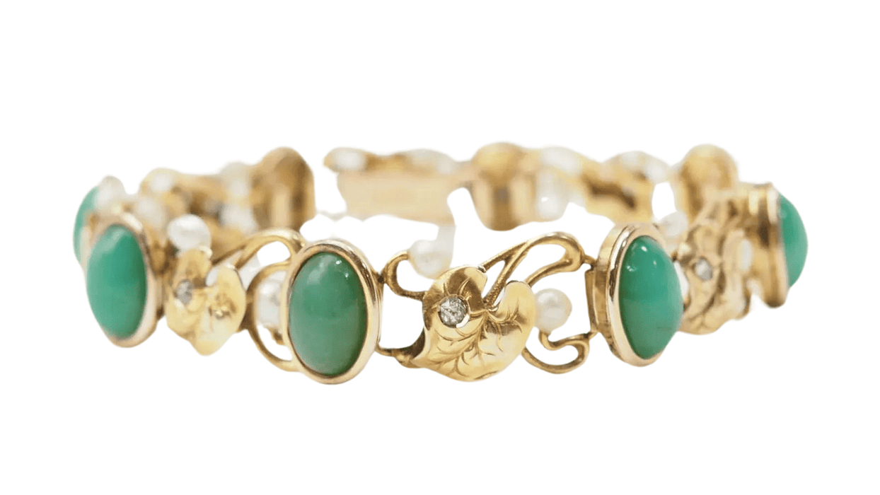 Bracelet Bracelet or jaune chrysoprases diamants et perles fines 58 Facettes 32781